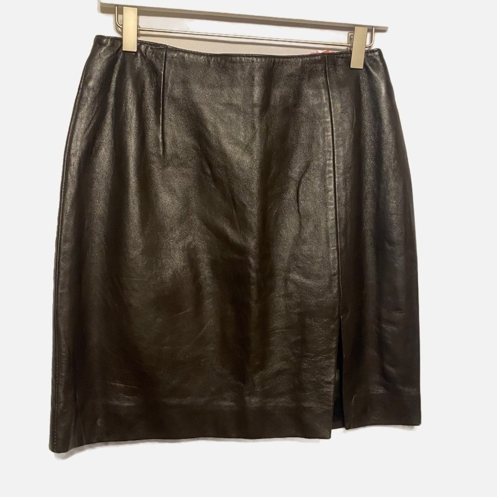 Cach'e Brown Leather Mini Skirt - Size 10 - NWT